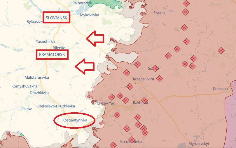 Quân Nga còn cách 2 thành phố Sloviansk và Kramatorsk bao xa?