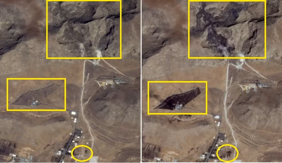 Hình ảnh căn cứ tên lửa ngầm Kermanshah ở phía tây Iran trước và sau vụ không kích của Israel