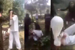 Hình ảnh nữ sinh bị nhóm bạn đánh hội đồng. (Ảnh cắt từ clip).