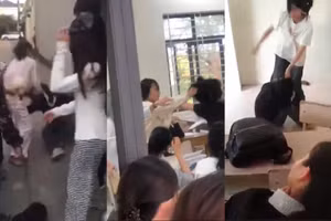 Hình ảnh nữ sinh bị bạn tấn công nhiều lần. (Ảnh: cắt từ clip).