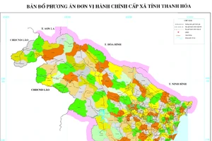 Bản đồ phương án sắp xếp đơn vị hành chính cấp xã tỉnh Thanh Hoá.