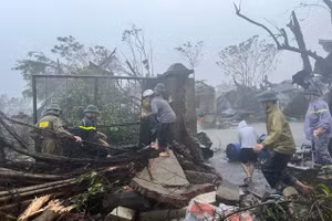 Lực lượng chức năng Thanh Hoá cùng bà con khắc phục sau bão.