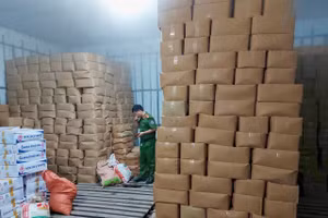 Cơ quan chức năng phát hiện trong kho hàng kinh doanh thực phẩm đông lạnh Dân Huế có chứa hơn 23 tấn thực phẩm đông lạnh. Ảnh: Công an Hà Giang