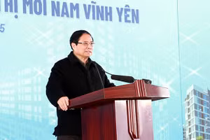 Thủ tướng Chính phủ Phạm Minh Chính phát biểu tại Lễ khởi công công trình nhà ở xã hội Dự án Khu đô thị mới Nam Vĩnh Yên.