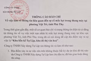 Một phần thông cáo báo chí của Công ty TNHH Xây dựng Tự Lập.