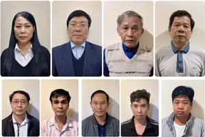 Các bị can (từ trái qua, từ trên xuống): Hoàng Thị Thúy Lan, Lê Duy Thành, Cao Khoa, Đặng Văn Minh, Hà Hoàng Việt Phương, Phạm Ngọc Thủy, Lê Quốc Đạt, Phạm Ngọc Cương, Đặng Trung Hoành. (Ảnh: HNM)