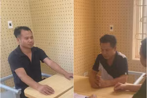 Nguyễn Văn Hưởng và La Văn Tuấn tại cơ quan công an. Ảnh: Công an Vĩnh Phúc