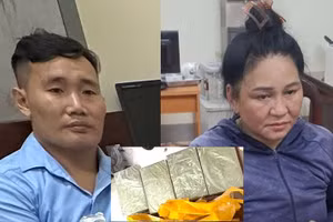 Trần Văn Cường và Tòng Thị Hịa cùng tang vật. Ảnh: Công an tỉnh Vĩnh Phúc