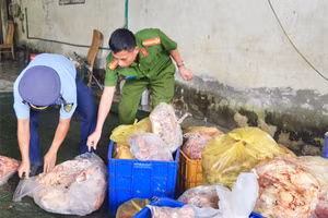 Cơ quan chức năng tỉnh Hà Giang phối hợp kiểm tra số hàng hóa không rõ nguồn gốc.