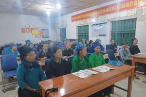 Lớp học xoá mù chữ tại Cóc Mui Hạ, xã Thàng Tín thu hút nhiều học viên tham gia.