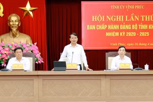 Bí thư Tỉnh ủy Vĩnh Phúc phát biểu tại hội nghị.