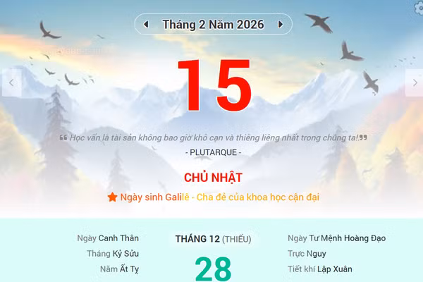 Lịch âm 15/2 - Xem lịch âm ngày 15/2/2026