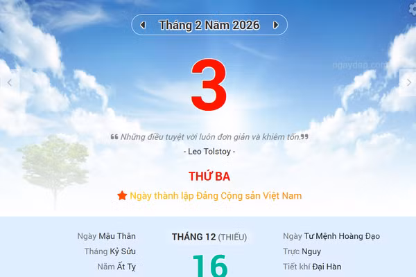 Lịch âm 3/2 - Xem lịch âm ngày 3/2/2026