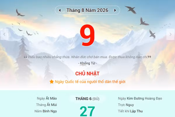 Lịch âm 9/8 - Xem lịch âm ngày 9/8