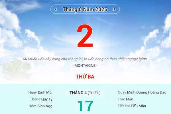 Lịch âm 2/6 - Xem lịch âm ngày 2/6