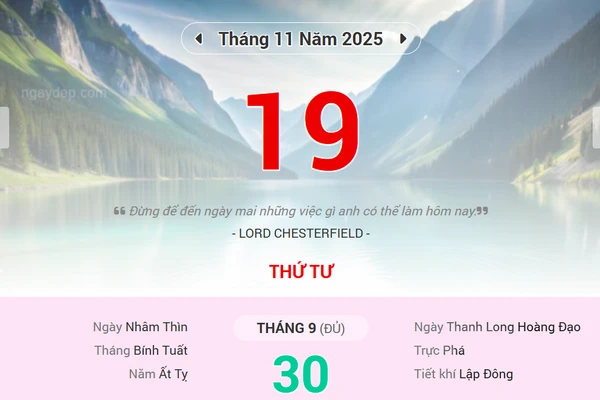 Lịch âm 19/11 - Xem lịch âm ngày 19/11