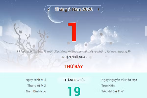 Lịch âm 1/8 - Xem lịch âm ngày 1/8