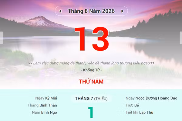 Lịch âm 13/8 - Xem lịch âm ngày 13/8