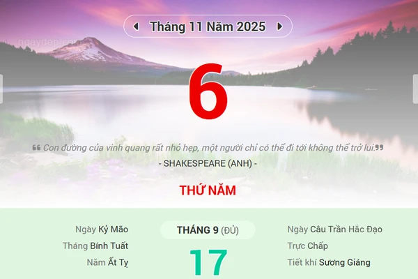 Lịch âm 6/11 - Xem lịch âm ngày 6/11