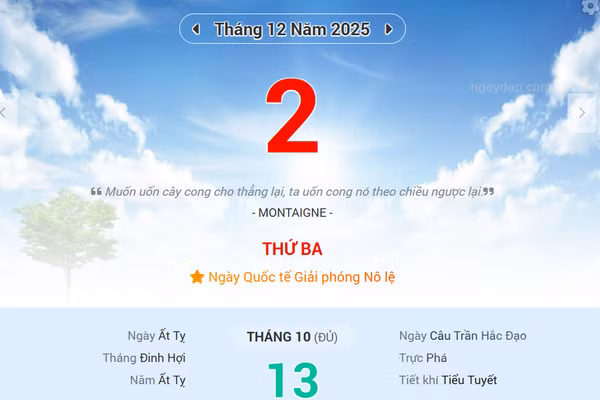 Lịch âm 2/12 - Xem lịch âm ngày 2/12