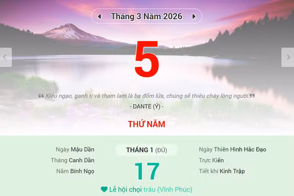 Lịch âm 5/3 - Xem lịch âm ngày 5/3
