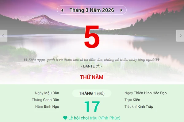 Lịch âm 5/3 - Xem lịch âm ngày 5/3