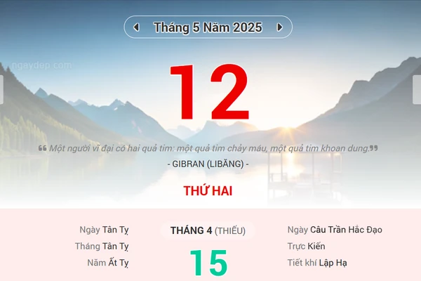 Lịch âm 12/5 - Xem lịch âm ngày 12/5