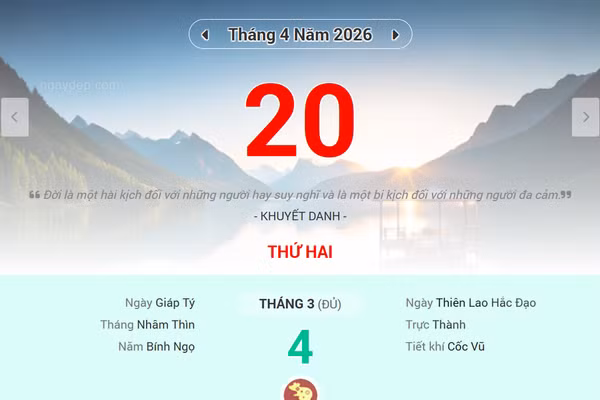 Lịch âm 20/4 - Xem lịch âm ngày 20/4