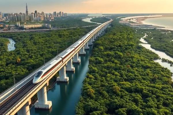 Tuyến đường sắt tốc độ cao Bến Thành - Cần Giờ sẽ biến mô hình “sống Cần Giờ - làm việc trung tâm” thành hiện thực.(Ảnh minh họa: Vinspeed)