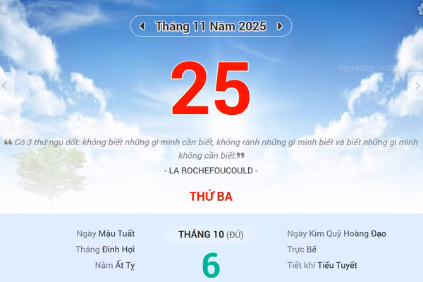 Lịch âm 25/11 - Xem lịch âm ngày 25/11