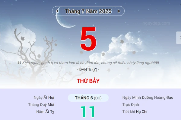 Lịch âm 5/7 - Xem lịch âm ngày 5/7