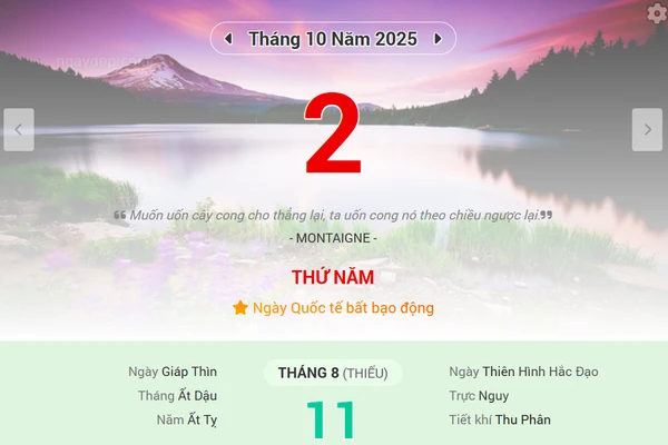 Lịch âm 2/10 - Xem lịch âm ngày 2/10