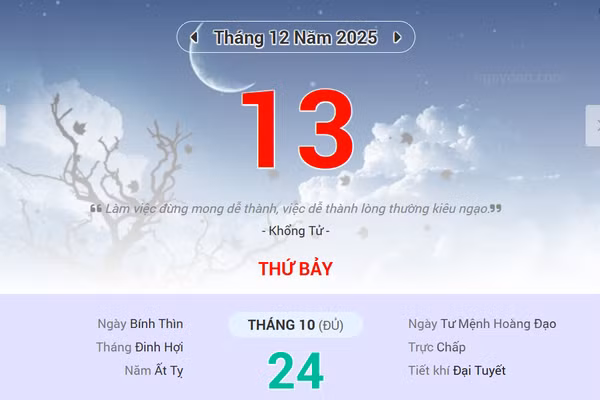 Lịch âm 13/12 - Xem lịch âm ngày 13/12