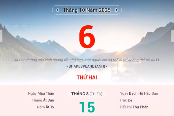 Lịch âm 6/10 - Xem lịch âm ngày 6/10
