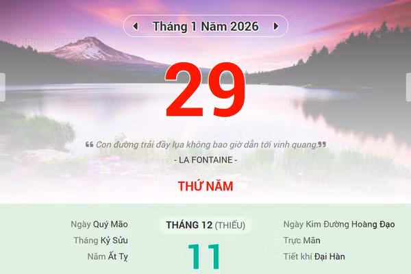 Lịch âm 29/1 - Xem lịch âm ngày 29/1/2026