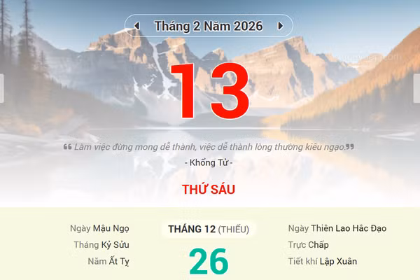 Lịch âm 13/2 - Xem lịch âm ngày 13/2/2026