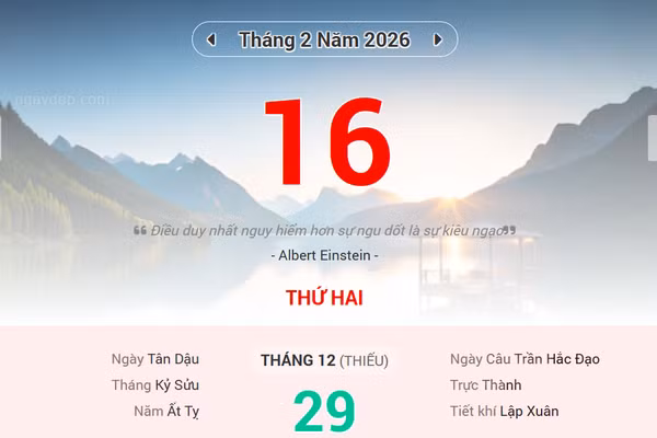 Lịch âm 16/2 - Xem lịch âm ngày 16/2/2026