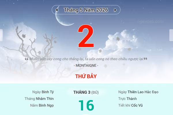 Lịch âm 2/5 - Xem lịch âm ngày 2/5