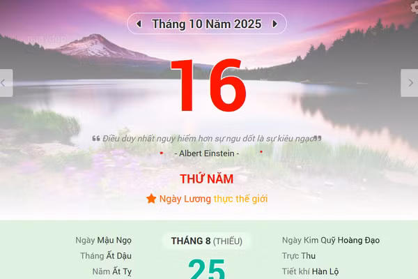 Lịch âm 16/10 - Xem lịch âm ngày 16/10
