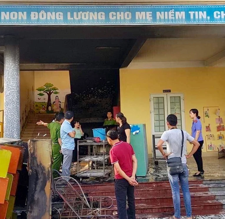 Hiện trường vụ cháy tại trường Mầm non Đông Lương