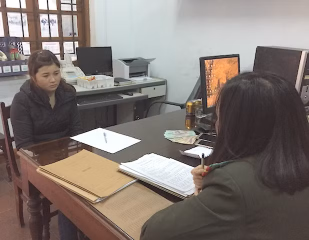 Đối tượng Nguyễn Thị Mỹ tại cơ quan công an.