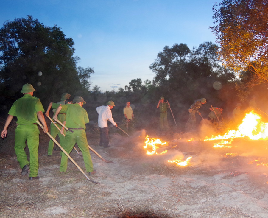 Đến khoảng 18h ngày 4/9, ngọn lửa tiếp tục phát sinh tại điểm mới do tàn tro bị phát tán bởi gió Tây Nam khá lớn Đến khoảng 18h ngày 4/9, ngọn lửa tiếp tục phát sinh tại điểm mới do tàn tro bị phát tán bởi gió Tây Nam khá lớn
