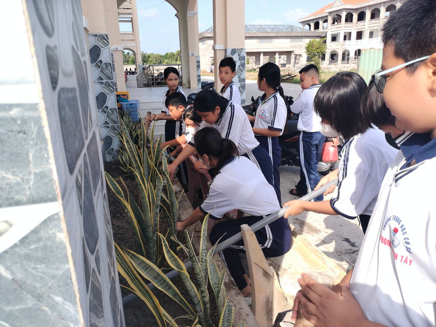 Một buổi lao động của học sinh sinh trường THCS Phong Thạnh Tây, Thị xã Giá Rai, tỉnh Bạc Liêu.