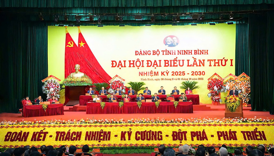 Quang cảnh Đại hội đại biểu Đảng bộ tỉnh Ninh Bình lần thứ I, nhiệm kỳ 2025-2030.
