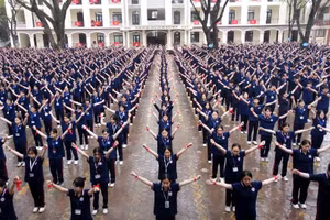 Học sinh Trường THPT A Nguyễn Huệ, Ninh Bình tham gia đồng diễn Võ nhạc Vovinam. 