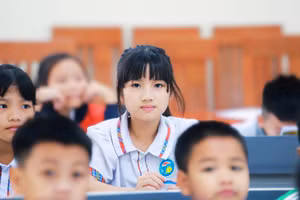 Học sinh Trường Tiểu học Nam Phương Tiến, xã Xuân Mai, Hà Nội. Ảnh: Đình Tuệ.