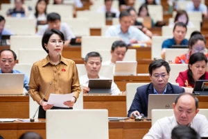 Đại biểu Trần Thị Nhị Hà góp ý về Dự thảo Luật Thanh tra sửa đổi tại Quốc hội sáng 22/5. (Ảnh: Cổng TTĐT Quốc hội)