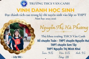 Nguyễn Thị Hà Phương - nữ sinh đỗ vào lớp 10 với tổng điểm 28, cao nhất Trường THCS Vân Canh. Ảnh: NTCC.