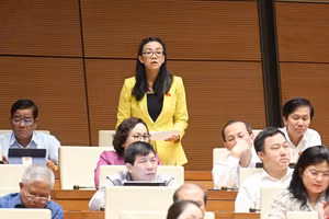 Đại biểu Trịnh Thị Tú Anh (Đoàn Lâm Đồng) nêu ý kiến chất vấn tại Quốc hội sáng 20/6. Ảnh: Cổng TTĐT Quốc hội. 