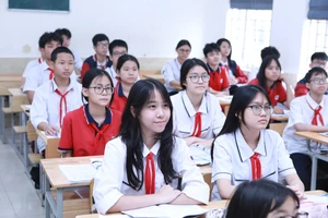 Học sinh lớp 9, Trường THCS Hoàng Liệt (phường Hoàng Liệt, Hà Nội). Ảnh: Đình Tuệ.